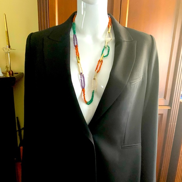 Green purple orange color semi-precious stones & pearls necklace metal bar rings - Picture 8 of 10